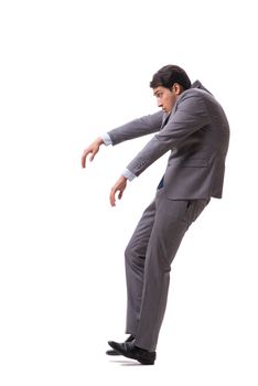 Young puppet businessman isolated on white background