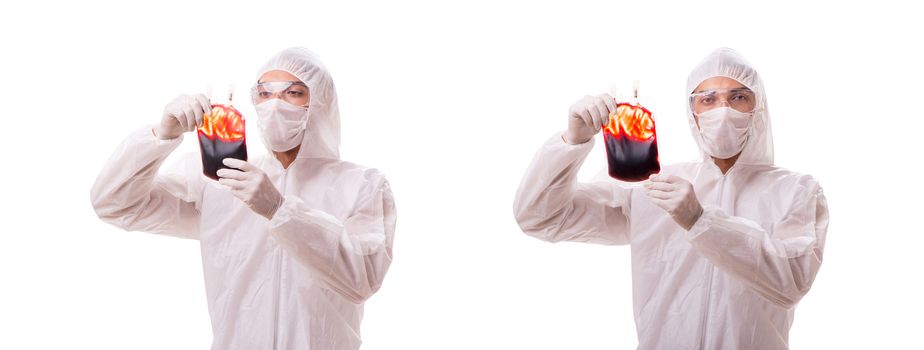 Epidemiologist with blood sample isolated on white background