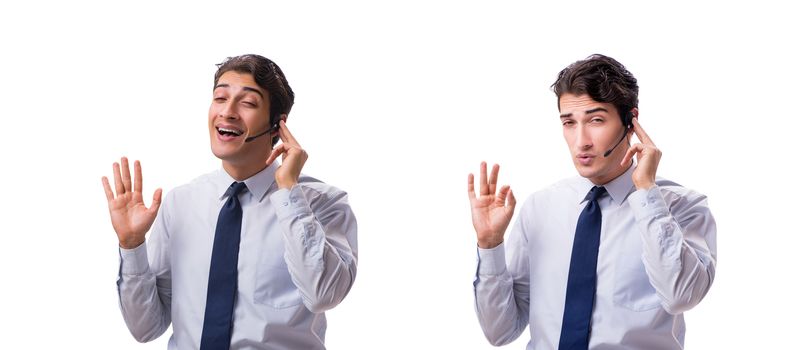 Man with headset isolated on white background