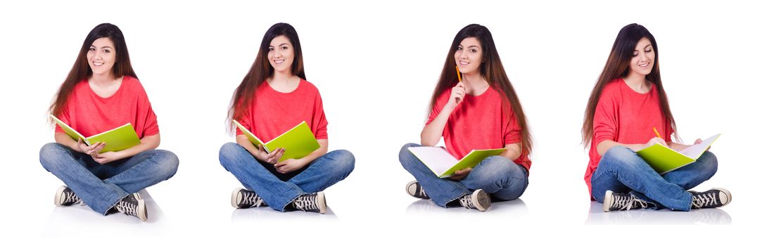 Young female student isolated on the white