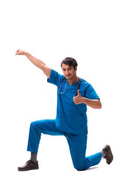 Young handsome doctor isolated on white