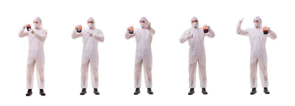 Epidemiologist with blood sample isolated on white background