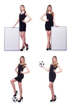 Young woman with blank poster