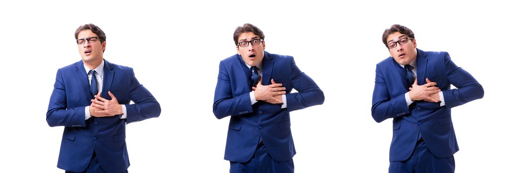 Young sick and unhappy businessman isolated on white background 