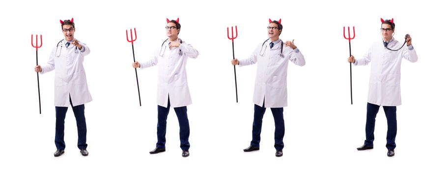 Devil doctor in funny medical concept isolated on white background