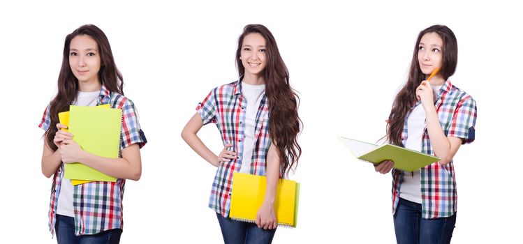 Young student with books isolated on the white