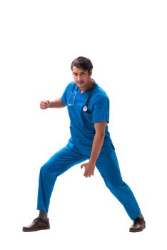 Young handsome doctor isolated on white