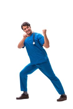 Young handsome doctor isolated on white