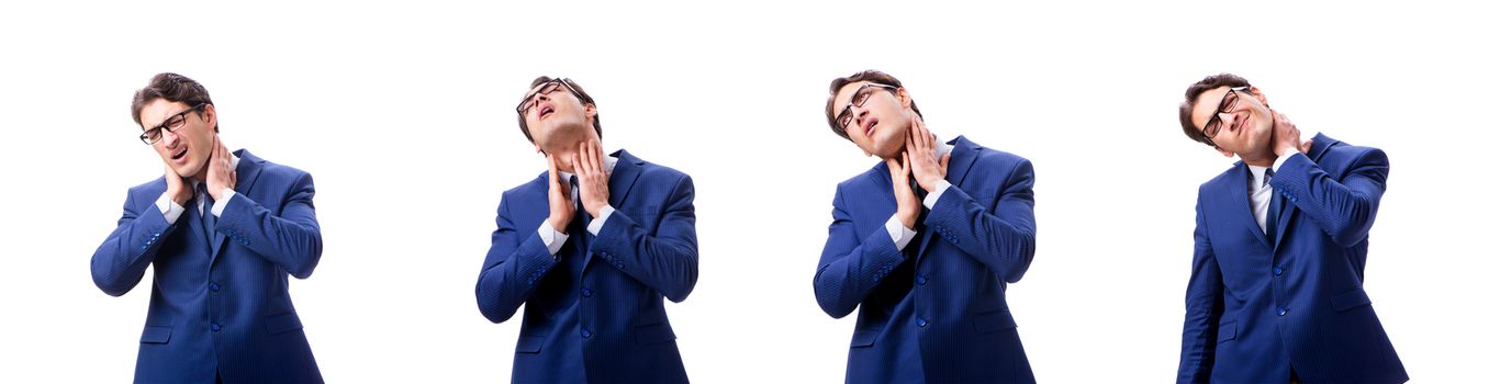 Young sick and unhappy businessman isolated on white background 