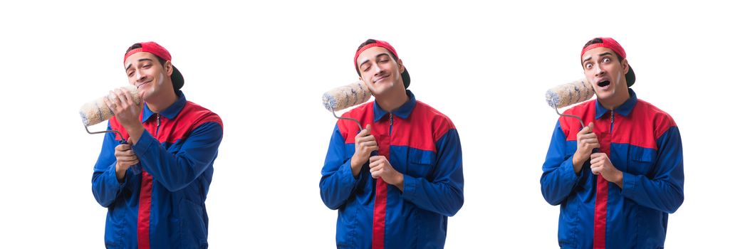Young painter contractor isolated on white background