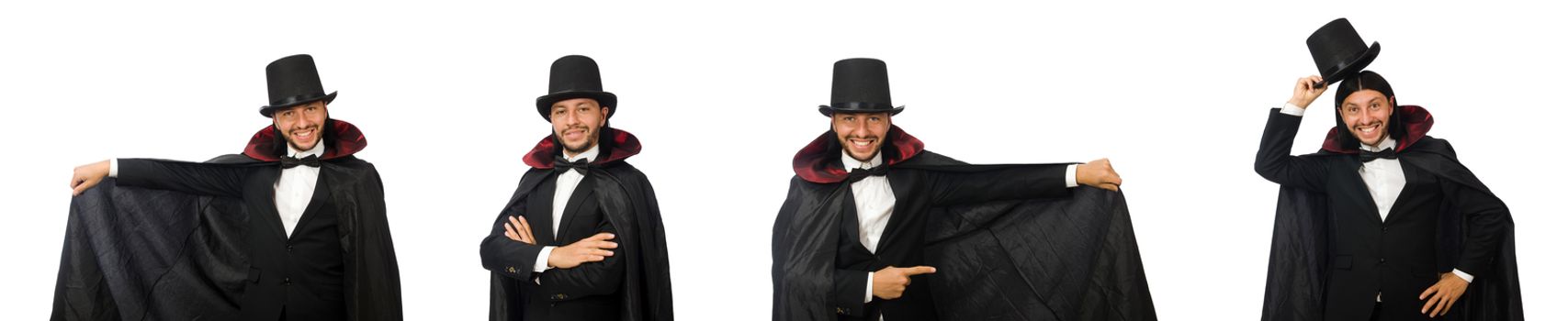 Man magician isolated on white
