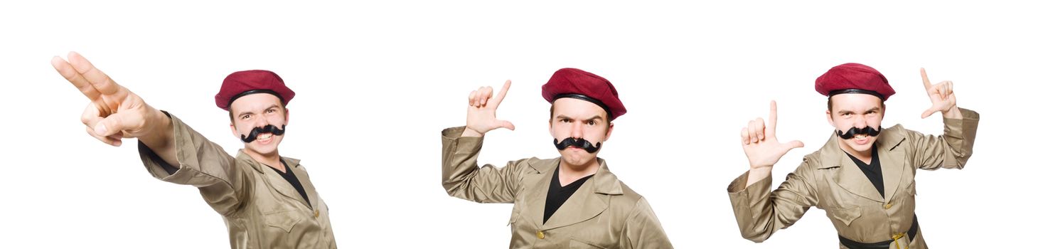 Funny soldier isolated on white
