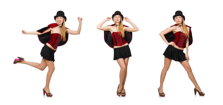 Woman magician isolated on white