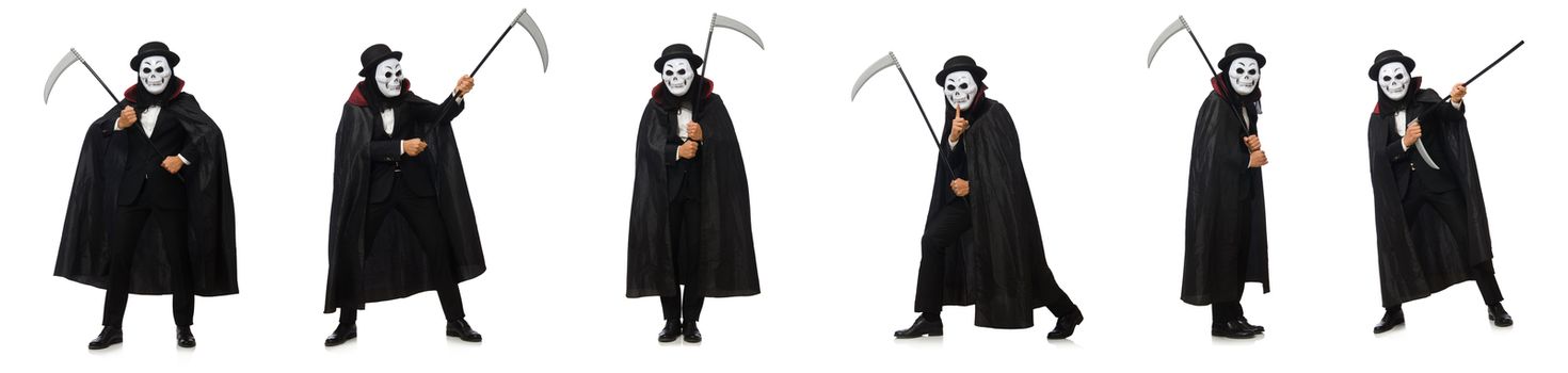 Man with scary mask isolated on white
