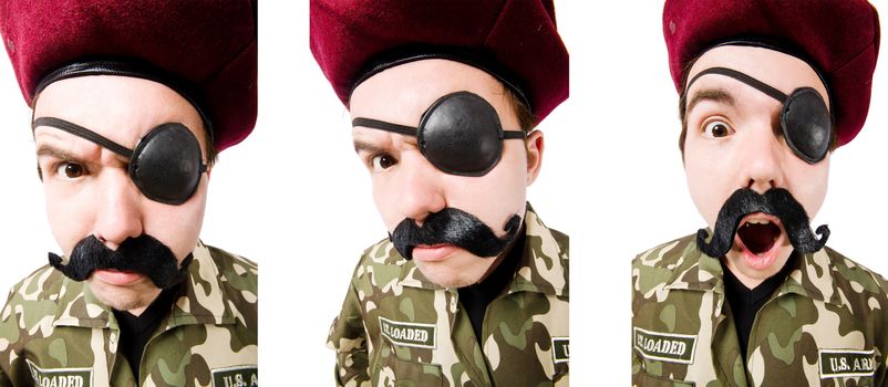 Funny soldier in military concept