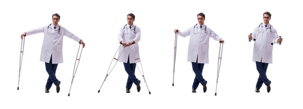Young doctor physician standing walking isolated on white background