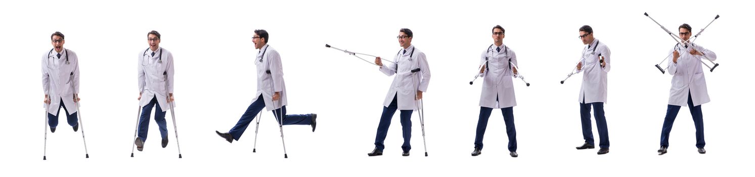 Young doctor physician standing walking isolated on white background