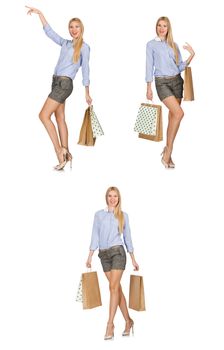 Woman with shopping bags isolated on white