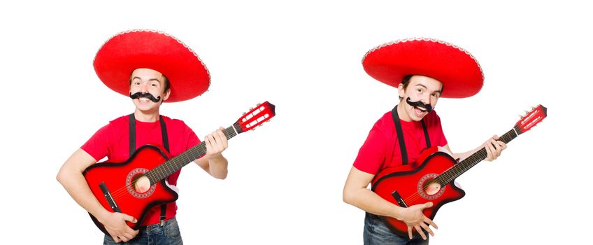 Mexican guitar player isolated on the white