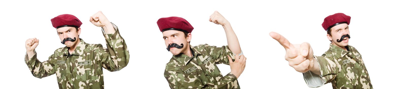 Funny soldier in military concept