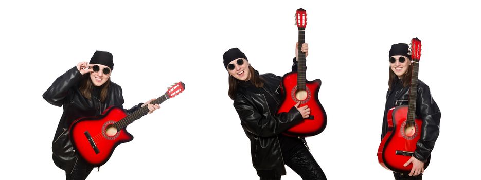Young guitar player isolated on the white