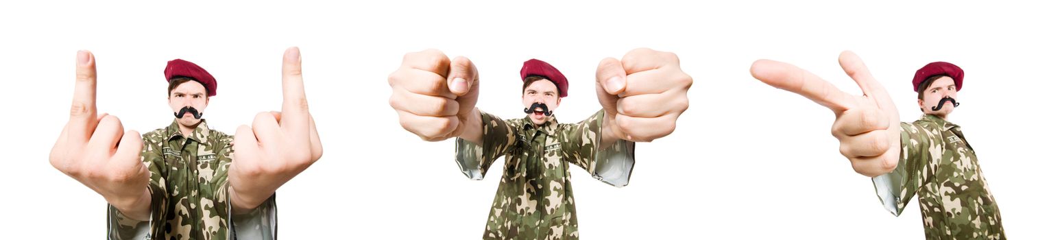 Funny soldier isolated on white