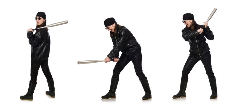 Woman hooligan isolated on the white 