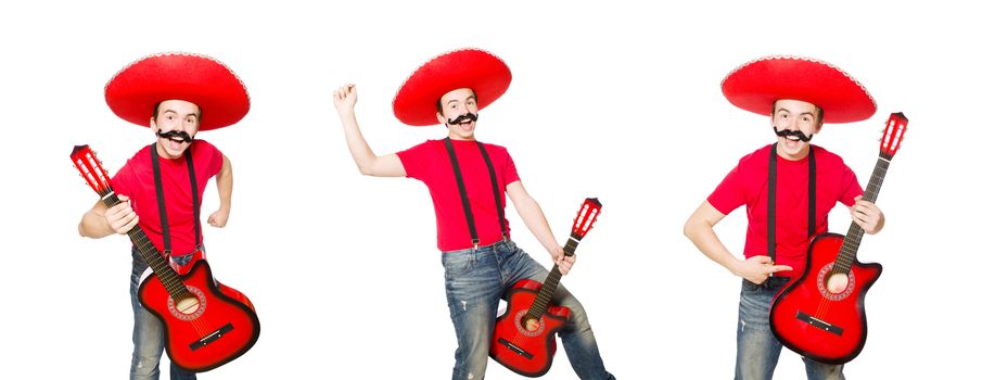 Mexican guitar player isolated on the white