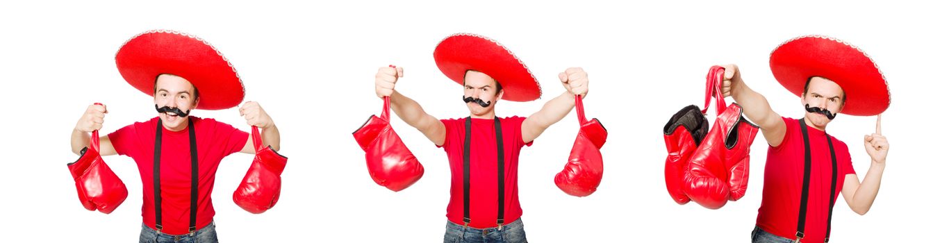 Funny mexican with boxer gloves isolated on the white