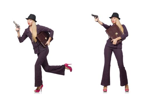 Woman gangster with gun in vintage concept
