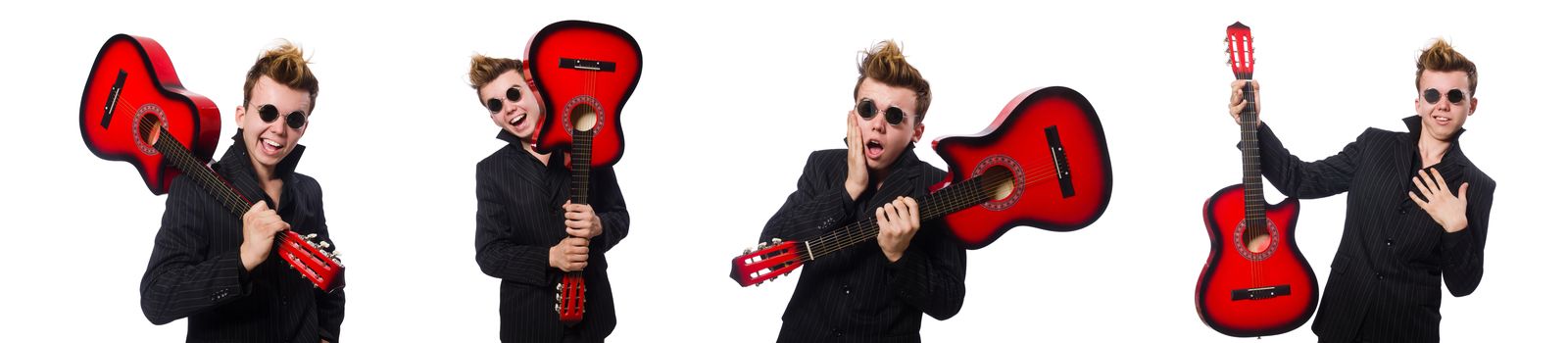 Man guitar player isolated on white