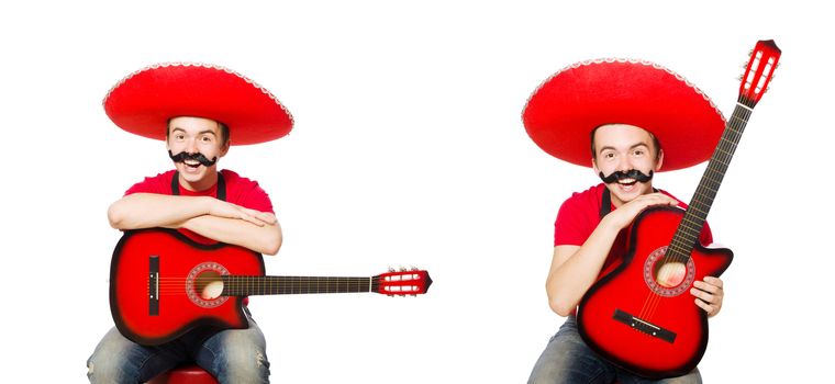 Mexican guitar player isolated on the white