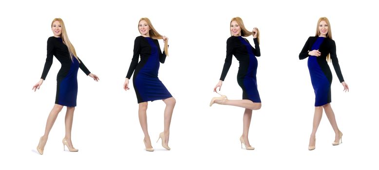 Pretty pregnant woman in black dress isolated on white