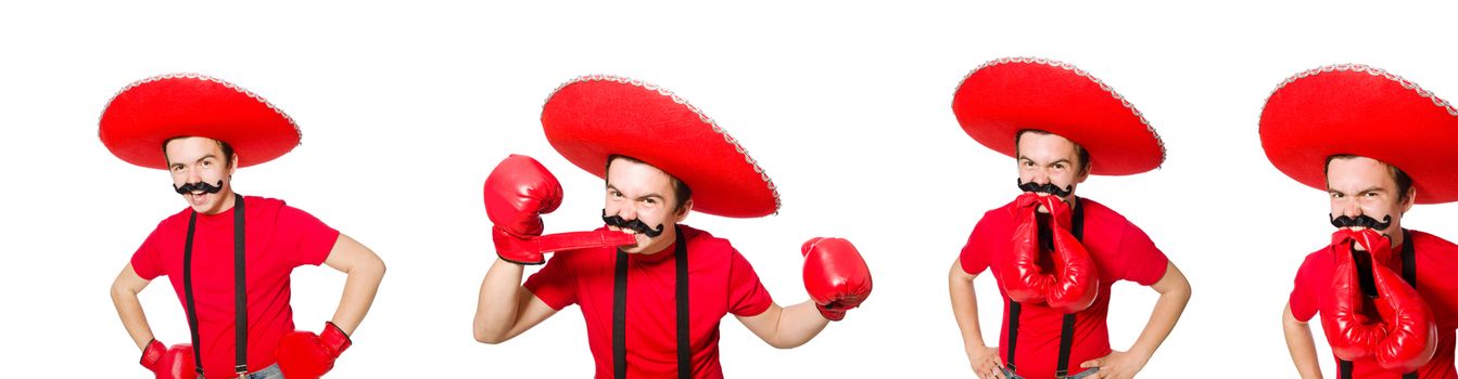 Funny mexican with boxer gloves isolated on the white