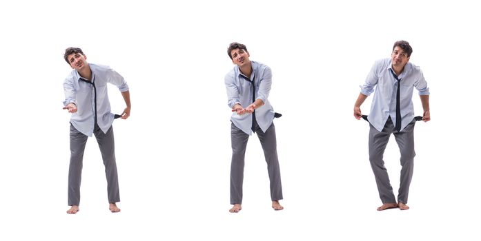 Young barefooted businessman isolated on white  