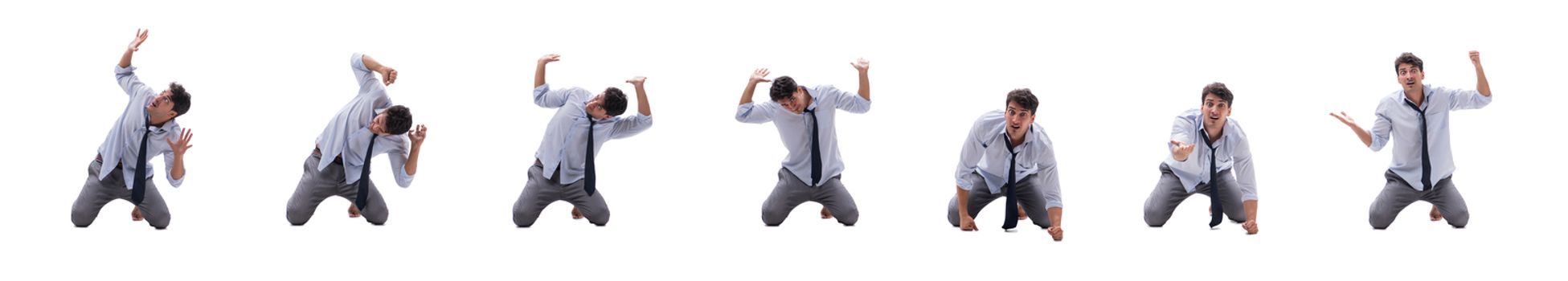 Young barefooted businessman isolated on white  