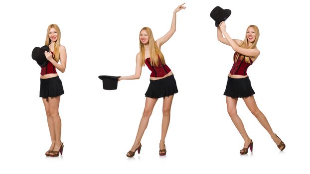 Woman magician isolated on white