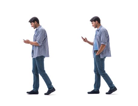 Young student with smartphone isolated on white  