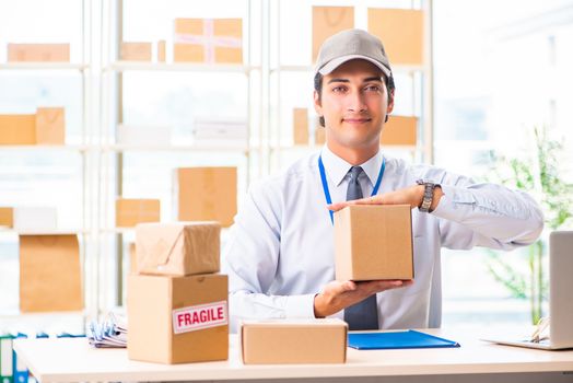 Male employee working in box delivery relocation service