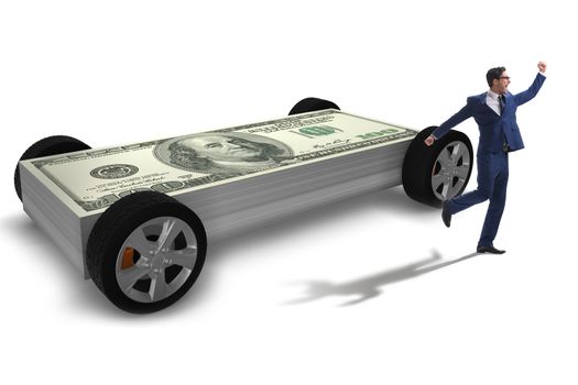 Businessman in the business concept with dollar car