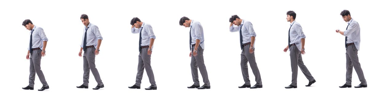 Young barefooted businessman isolated on white  