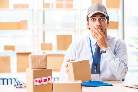 Male employee working in box delivery relocation service