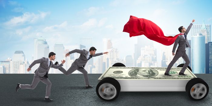 Businessman in the business concept with dollar car