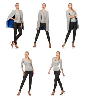 Pretty woman in gray blouse isolated on white
