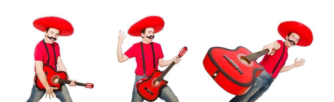 Mexican guitar player isolated on the white
