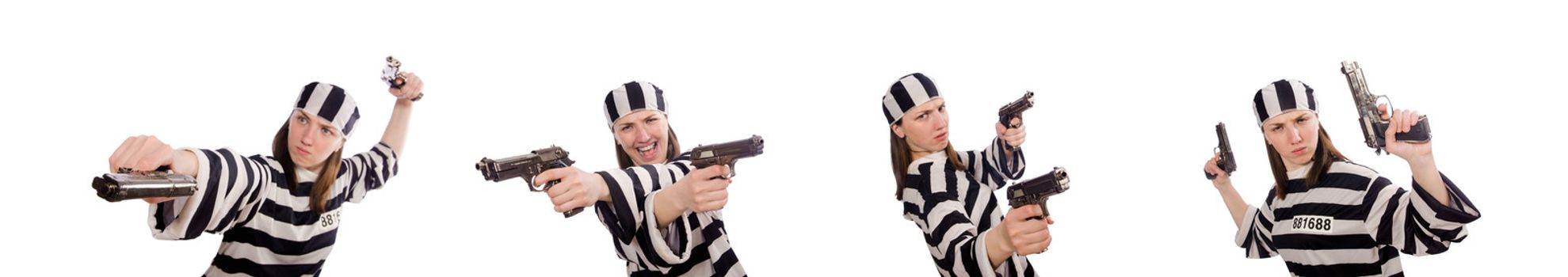 Young woman in prison isolated on white