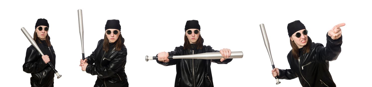 Woman hooligan isolated on the white 