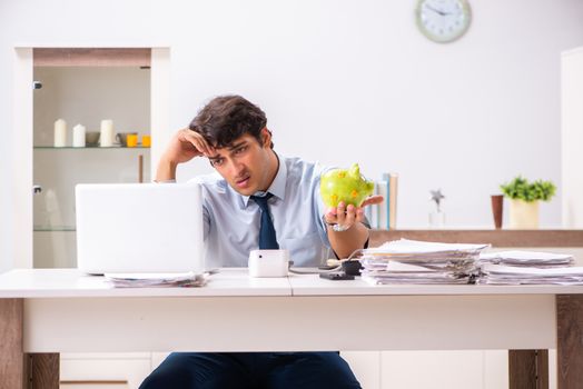 Man under stress measuring his blood pressure