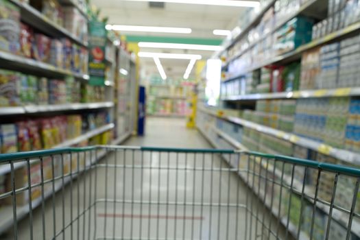 Abstract blurred atmosphere shopping cart in a shopping mall.