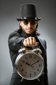 Vintage concept with man wearing black top hat